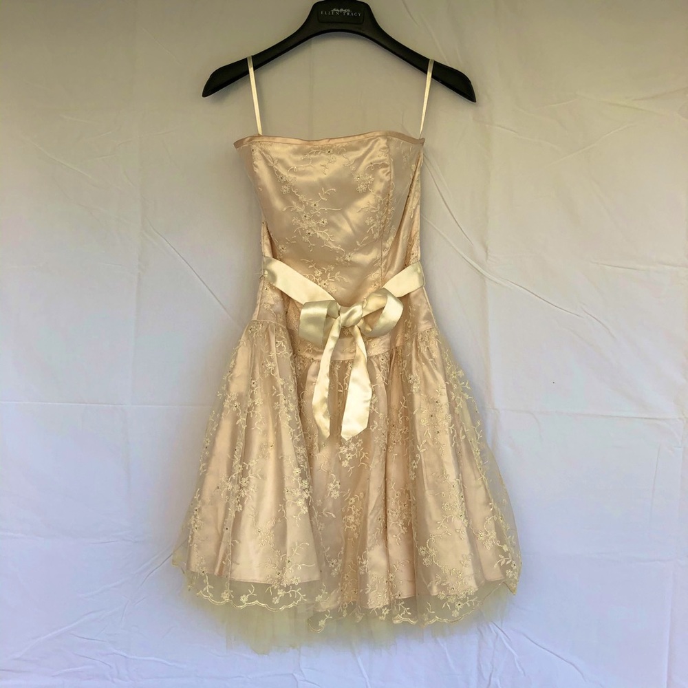 Fluffy ballerina dress with golden trim & ribbon